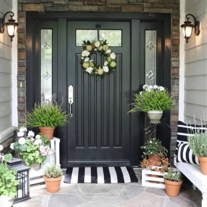 12 Bundles Artificial Outdoor Plants UV Resistant Fake Grass Plants Faux Plastic Plants Greenery Shrubs for Home Garden Pathway Window Box Front Porch Spring Summer Decor, Green - Image 5