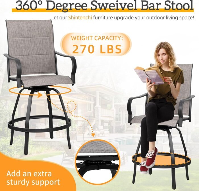 Shintenchi 4 Piece Patio Swivel Bar Stools, All-Weather Padded Textile Outdoor High Top Bistro Chairs，Outdoor Height Bar Patio Stools& Bar Chairs Set of 4 with High Back for Yard, Balcony, Deck - Image 2