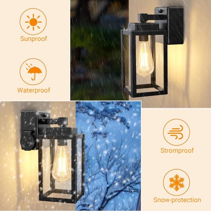 WIHTU Outdoor Wall Light Fixtures, Dusk to Dawn Outdoor Wall Sconce with Outlet, 2-Pack, Porch Sconces Mounted Lighting, Porch Lights with E26, Waterproof Wall Lamps for Patio Front Door - Image 4
