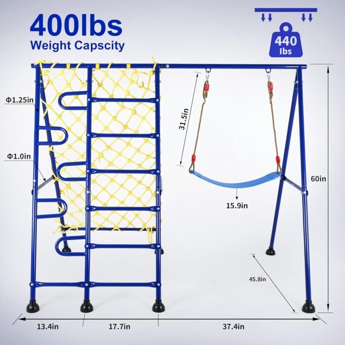 leikefitness Swing Sets for Backyard Heavy Duty Metal Swing Frame Saucer Swing for Indoor Outdoor Activities A Frame Metal Swing Set with 2 Swing Seats (AB3300-00 Blue), AW3000 - Image 2