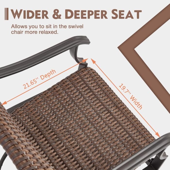 EROMMY Patio Wicker Swivel Chair Set of 4, Heavy Duty Outdoor Dining Chair with 23.5'' High Back, Extra-Large Water-Fall Seat, Rattan Porch Gentle Rocker for Outside, Backyard, Garden - Image 3