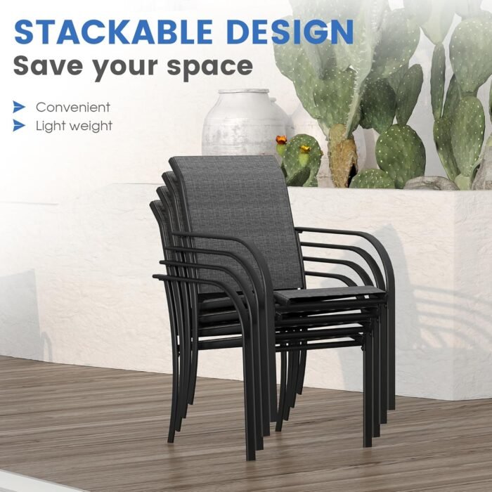 VICLLAX Patio Dining Set for 6, Outdoor Furniture Set Includes 63" Rectangle Patio Table and 6 Patio Sling Chairs, Outdoor Table and Chairs for Outsides, Grey Tabletop and Dark Grey Fabric - Image 5