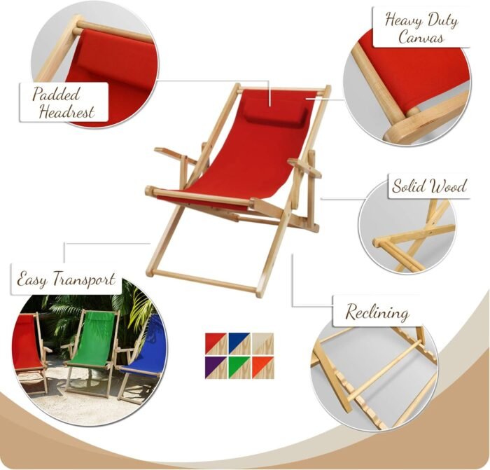 Casual Home Folding Fully-Assembled Adjustable Solid Wood Sling Patio Outdoor Chair, Natural Frame/Natural Canvs (New) - Image 4