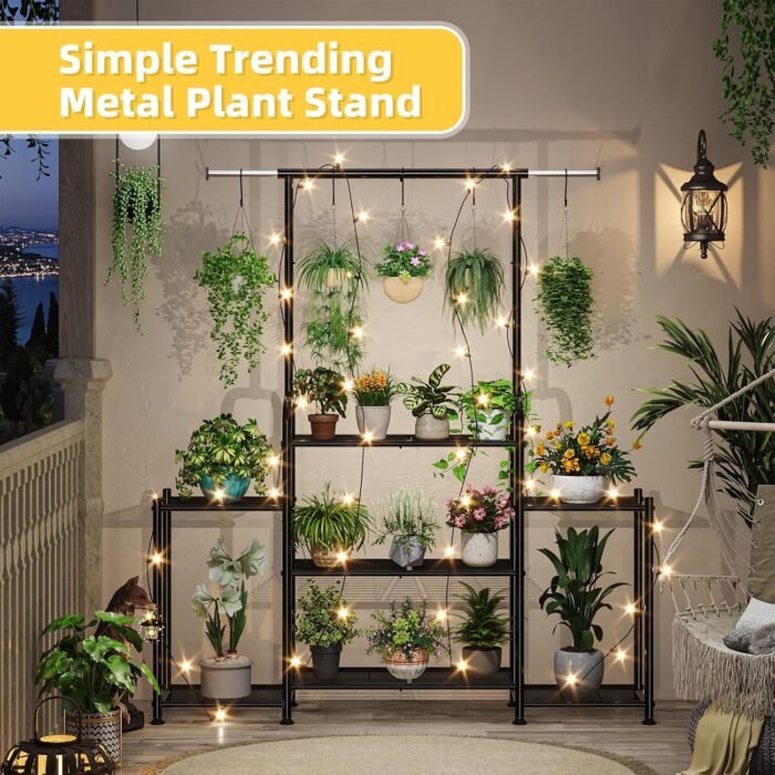 Simple Trending Plant Stand Indoor Outdoor, Metal 3 Tier Tall Hanging Plant Shelf for Multiple Flower Planter Large Heavy Duty Ladder Plant Holder for Garden, Black - Image 3