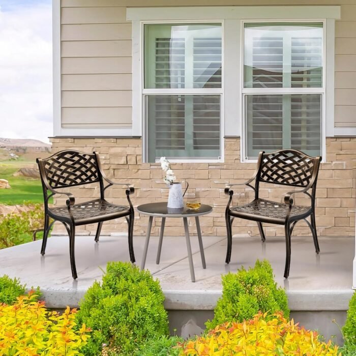 VINGLI Outdoor Dining Chairs Set of 2, Cast Aluminum Patio Chairs, All-Weather Aluminum Outdoor Chairs Patio Furniture for Porch, Bistro, Backyard and Balcony Bronze - Image 8