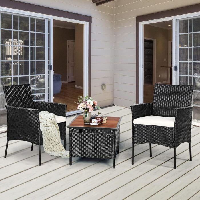 Patio Chairs Set of 2, All Weather Rattan Wicker Dining Chairs with Soft Removable Cushions, Armrest, Outdoor Dining Chairs for Garden, Pool, Backyard, Lawn, Porch, Black - Image 2
