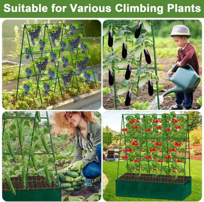 Cucumber Trellis for Garden, 47 x 52 Inches A Frame Gardening Trellis with Fabric Raised Garden Bed, Climbing Net and Plant Support Clips for Climbing Plants ﻿ - Image 7