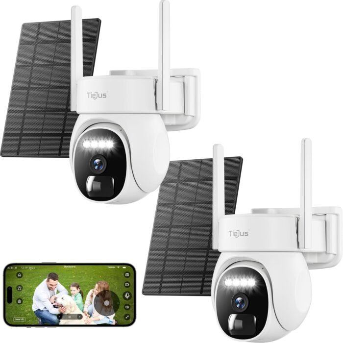 Security Cameras Wireless Outdoor 2Packs, 2K Solar WiFi Cameras for Home Security Outside, Battery Powered Surveillance Camera, Color Night Vision/Motion Sensor/Compatible with Alexa
