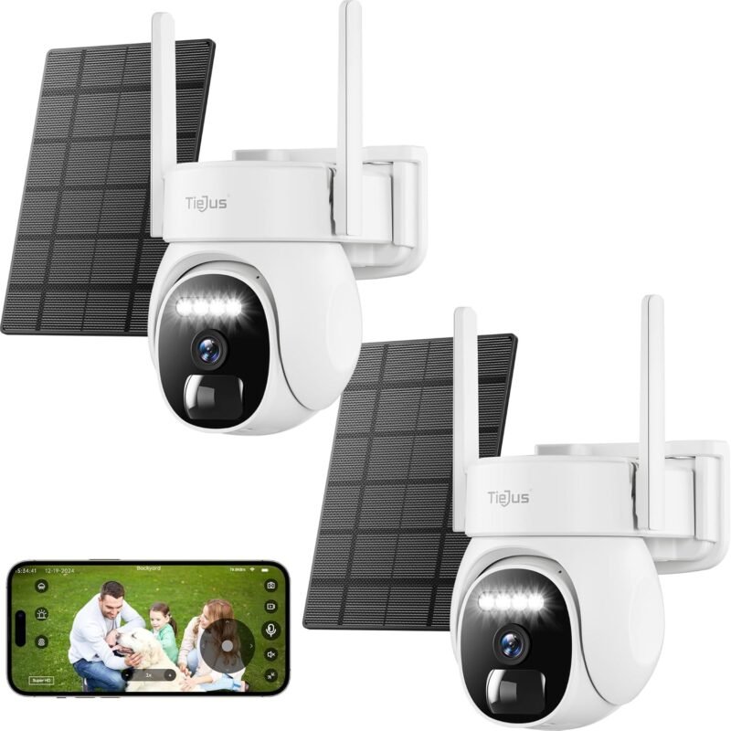 Security Cameras Wireless Outdoor 2Packs, 2K Solar WiFi Cameras for Home Security Outside, Battery Powered Surveillance Camera, Color Night Vision/Motion Sensor/Compatible with Alexa