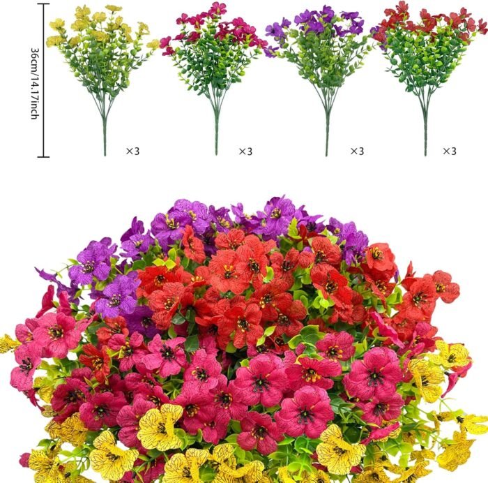 12 Bundles Artificial Flowers Outdoor Faker Plants Spring Summer Decoration, Artificial Silk Flowers, Realistic Realisic UV Resistance, Suitable for Outdoor Decoration, Courtyard Porch - Image 2