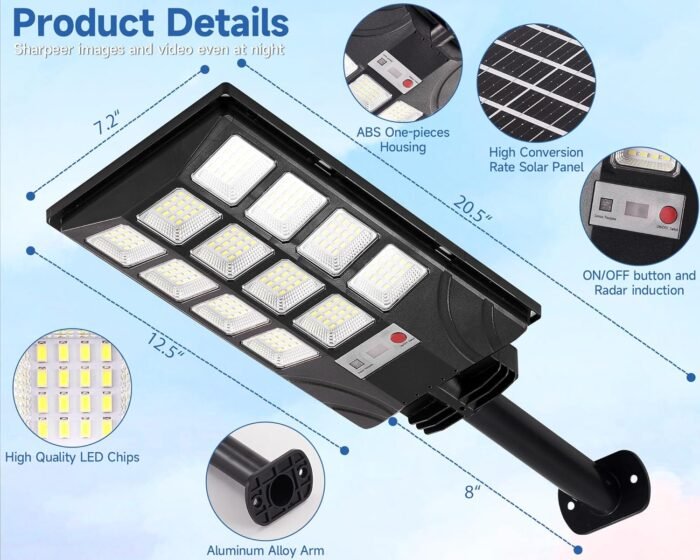 Solar Lights Outdoor for Outside, IP66 Waterproof Solar Street Lights Outdoor with Motion Sensor & Dusk to Dawn, 6500K Security Flood Light for Yard Garden with Remote Control - 2PACK - Image 7
