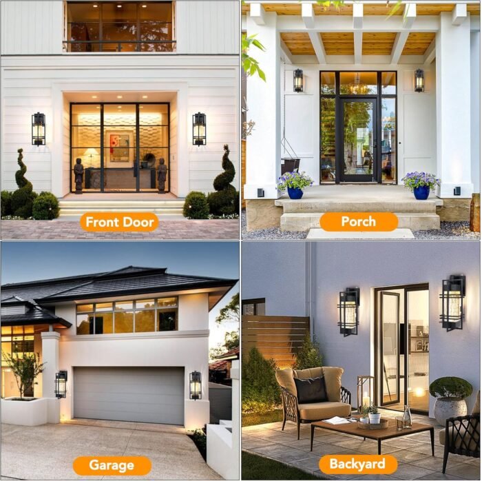 Dusk to Dawn Outdoor Front Porch Light Fixtures Wall Mount,2 Pack Sensor Exterior Lighting Fixtures for House, Waterproof Wall Sconce Lights, Outside Lantern Lamp for Garage, Doorway(Bulb Included) - Image 6