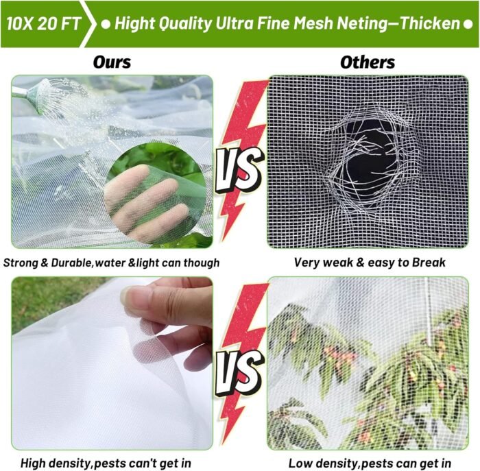 Cludoo 67pcs Garden Mesh Netting Kit,6 Sets Wide Garden Hoops with 10x20 ft Garden Covers Bird Netting& 12 Clips, Garden Protection for Raised Beds Greenhouse Vegetable Plants Flowers Animals - Image 4