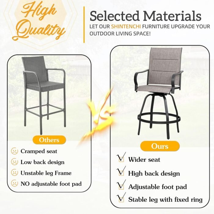 Shintenchi 4 Piece Patio Swivel Bar Stools, All-Weather Padded Textile Outdoor High Top Bistro Chairs，Outdoor Height Bar Patio Stools& Bar Chairs Set of 4 with High Back for Yard, Balcony, Deck - Image 4