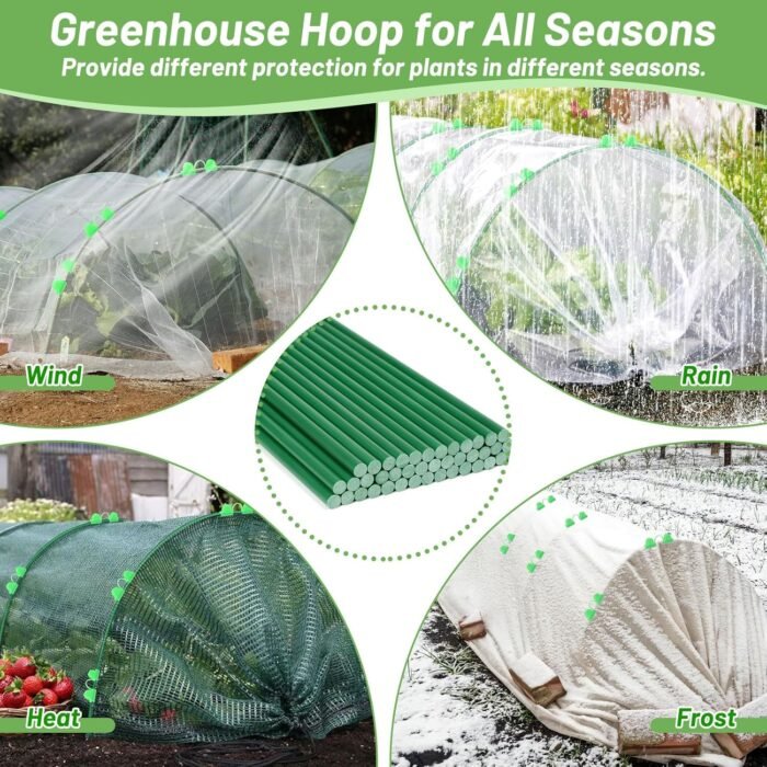 70 PCS Garden Hoops for Raised Beds 14 Sets Garden Tunnel Hoops Greenhouse Hoops Grow Tunnel, Rust-Free Fiberglass Garden Hoops Frame for Netting Shade Cloth Cover, DIY Plant Support Garden Stakes - Image 6