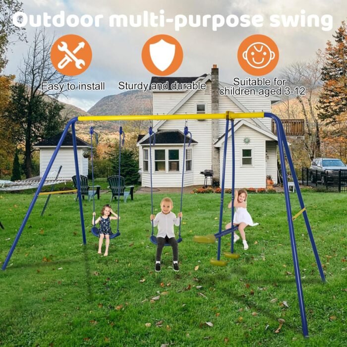 HLC Metal Kids Garden Swing Set with Glider for Toddler Heavy-Duty A-Frame with 2 Seats and 1 Swing Glider for Outdoor Backyard, Ages 3-10, Hold up to 440lbs - Image 5