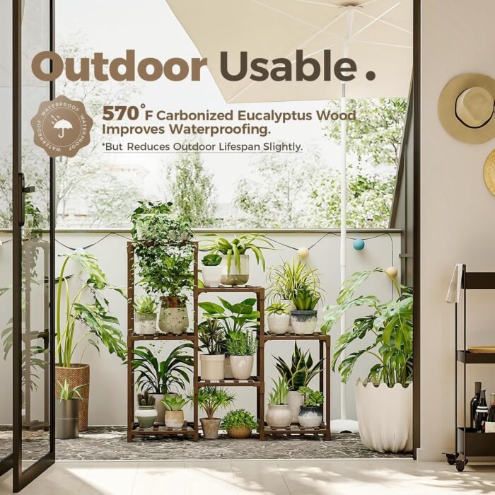 Bamworld Plant Stand Indoor Plant Shelf Outdoor Wood Plant Rack for Multiple Plants 3 Tiers Ladder Plant Pot Holder for Living Room Patio Boho Home Decor for Gardening - Image 3