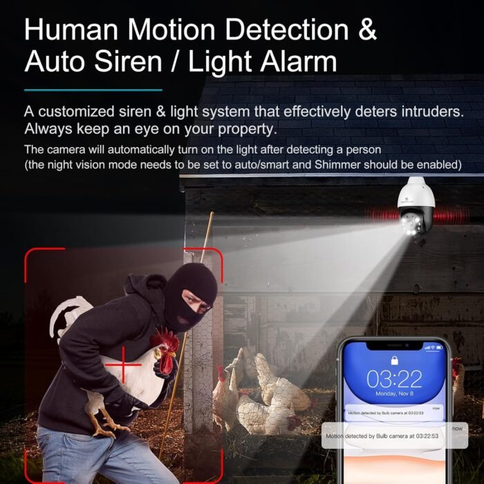 SYMYNELEC 5GHz/2.4GHz Light Bulb Security Camera Outdoor Waterproof 2.5K, Dual-Band WiFi Light Socket Security Camera with AI Human Motion Detection Tracking 4MP Color Night Vision Siren Alarm Alexa - Image 5