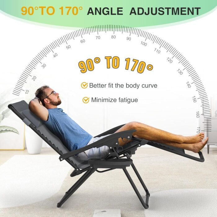 Suteck Zero Gravity Chairs Set of 2, Zero Gravity Lounge Chair w/Upgraded Lock, Big Cup Holder and Pillow, Reclining Patio Chairs Folding Recliner for Indoor and Outdoor - Image 6