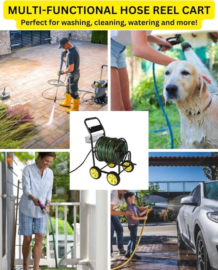 400ft Hose Reel Cart with Wheels – Durable Garden Water Hose Storage With Wheels, Outdoor Hose Holder with Large Capacity, Perfect for Contractor, Lawn, Garden, and Landscaping - Image 3