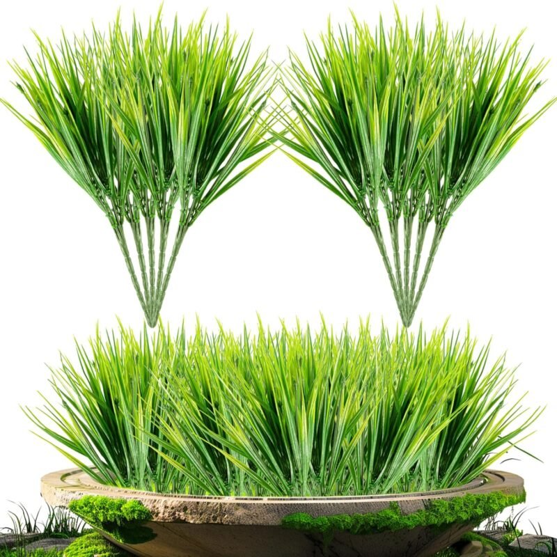 10 Artificial Grass Plant Outdoors - Faux Grass Fake Wheat Grass Decor Artificial UV Resistant Outdoor Plants Plastic Grass Outside Weed Plant Artificial Greenery for Porch Decorative
