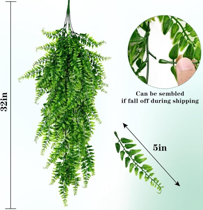 Waipfaru 4Pcs Fake Hanging Plants Artificial Ferns for Outdoors，Fake Ferns UV Resistant Plastic Fake Plants for Indoor Wall Porch Wedding Party Holiday Decor - Image 3