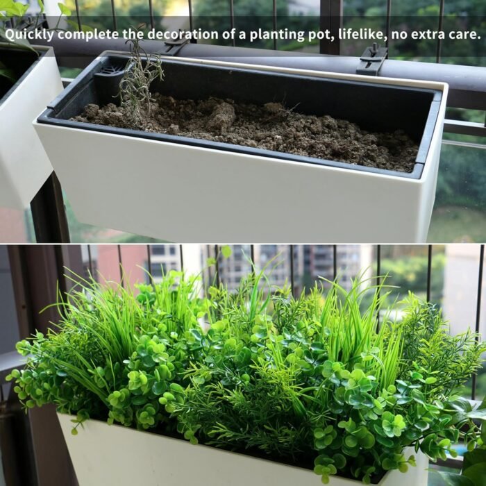 18PCS Outdoor Artificial Faux Plants Spring Summer Decorations, UV Resistant Bulk Realistic Fake Bushes Grass Eucalyptus Outside Plastic Greenery Shrubs for Front Porch Patio Window Box - Image 4