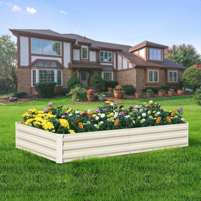 Raised Garden Bed Beige, 6x3x1ft Galvanized Raised Garden Bed Outdoor Metal for Gardening Vegetables Flower Garden Planter Box Large Raised Bed with Gloves and 3ftx30ft Weed Barrier Fabric - Image 7
