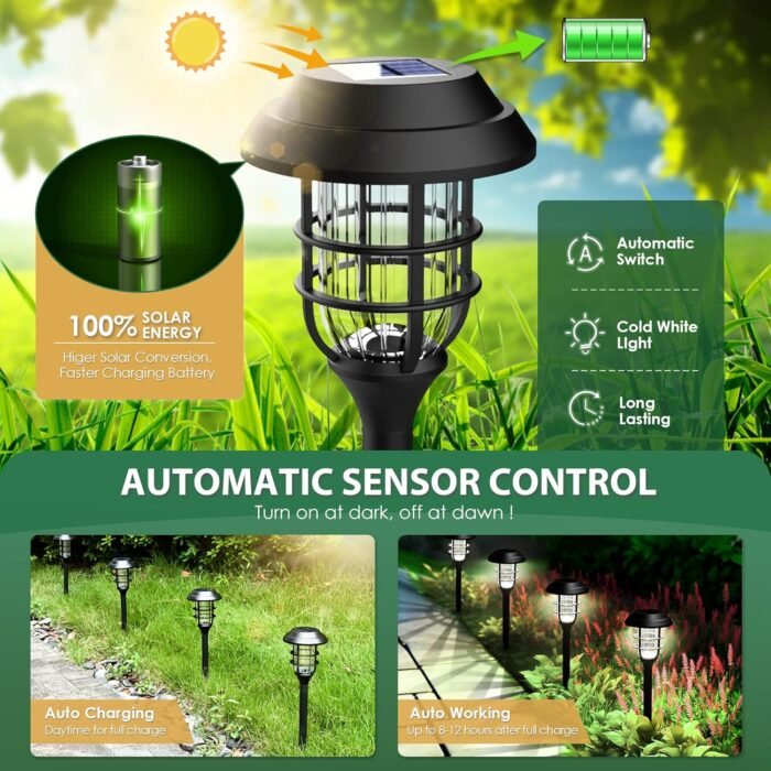 SOLPEX Solar Lights for Outside, Solar Outdoor Path Lights, Garden Lights Waterproof, Solar Powered Landscape Lighting for Yard, Garden, Pathway, Patio, Porch, Walkway, Driveway, 8 Pack(Cold White) - Image 2