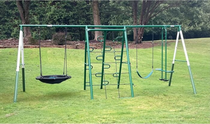 Swing, Climb and Glide Play Center - 7 User / 5 Station Metal Backyard Playground Set. 176" L x 69" Deep x 73" H, by XDP Recreation - Image 3