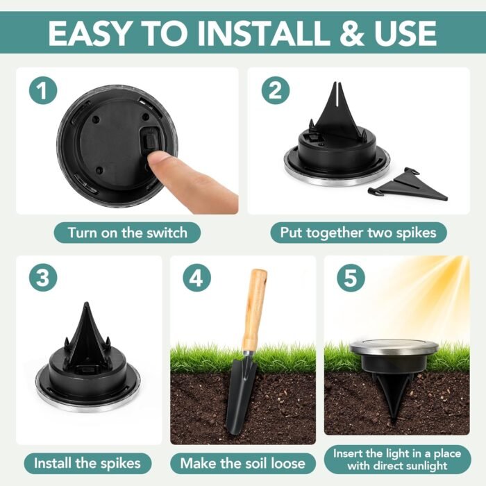 SOLPEX Mini Solar Ground Lights, 10 Pack Solar Lights Outdoor Waterproof, Pathway Lights Solar Powered, Solar Garden Light, Landscape Lighting for Yard Driveway Walkway (Cool White) - Image 7