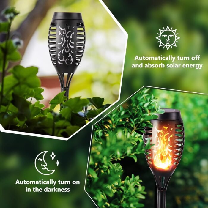 Toodour Solar Torch Flame Lights, 6 Pack Solar Lights Outdoor with Flickering Flame, Waterproof Solar Pathway Lights Landscape Decoration Lighting for Garden, Lawn, Yard, Outdoor Decorations - Image 4
