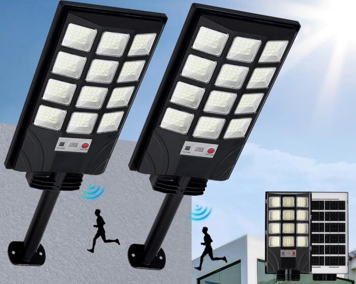 Solar Lights Outdoor for Outside, IP66 Waterproof Solar Street Lights Outdoor with Motion Sensor & Dusk to Dawn, 6500K Security Flood Light for Yard Garden with Remote Control - 2PACK