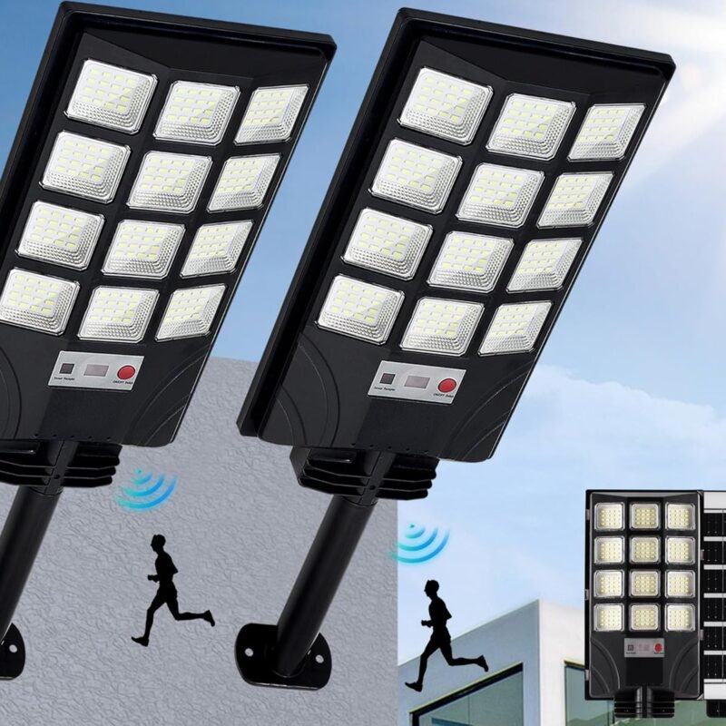 Solar Lights Outdoor for Outside, IP66 Waterproof Solar Street Lights Outdoor with Motion Sensor & Dusk to Dawn, 6500K Security Flood Light for Yard Garden with Remote Control - 2PACK