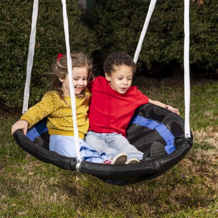 XDP Recreation Freedom Fun Metal A-Frame Kids Outdoor Swing Set 7 Child Capacity Backyard Playground Toy Set with Slide, 3 Swing Types, and See-Saw - Image 4