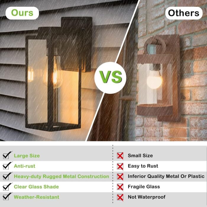 hykolity Large Size Outdoor Wall Lights,16 Inch Wall Lantern, Waterproof Exterior Wall Sconce, Anti-Rust Wall Mounted Lighting with Glass Shade,Lamp with E26 Socket for Porch, Front Door, 2 Pack - Image 2