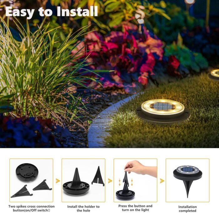 Flacchi Solar Ground Lights - Solar Powered Lights Outdoor Solar Disk Lights Waterproof Landscape Lights for Patio Yard Pathway Walkway Driveway (Warm White, 12 Pack) - Image 2