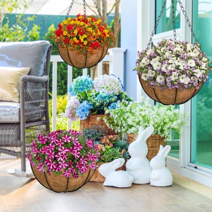 ZeeDix Hanging Baskets for Plants Outdoor-3 Pack 12 Inch Hanging Planters with Coconut Liners, Metal Round Hanging Planter for Flowers Vegetables - Image 6