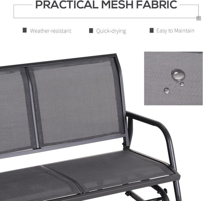 Outsunny 2-Person Outdoor Glider Bench, Patio Double Swing Rocking Chair Loveseat w/Powder Coated Steel Frame for Backyard Garden Porch, Gray - Image 5