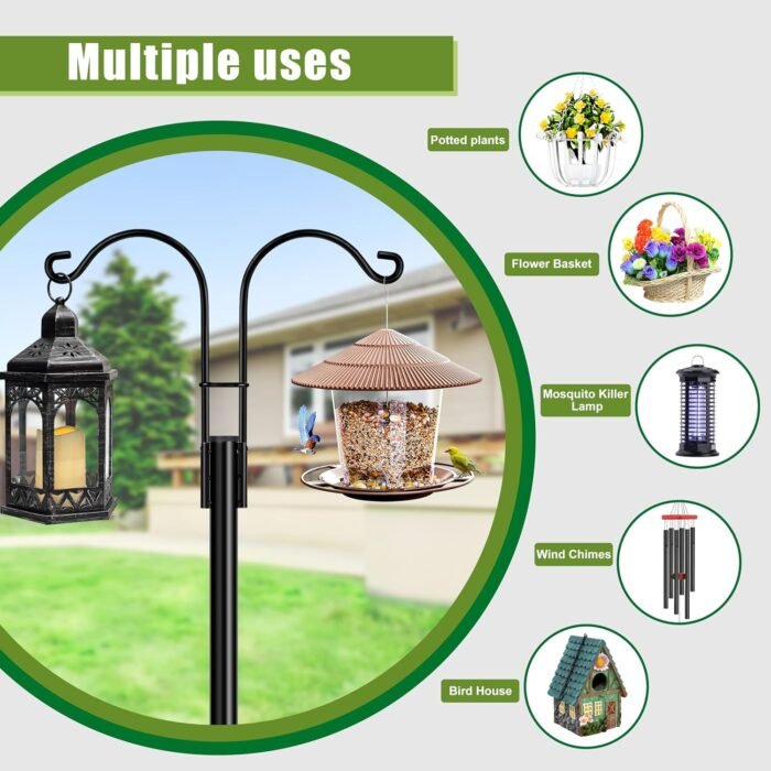 XDW-GIFTS Double Shepherds Hooks for Outdoor, 2-Pack Heavy Duty Garden Pole for Hanging Bird Feeder, Plant Baskets, Solar Light Lanterns, Garden Plant Hanger Stands with 5 Base Prongs - Image 4