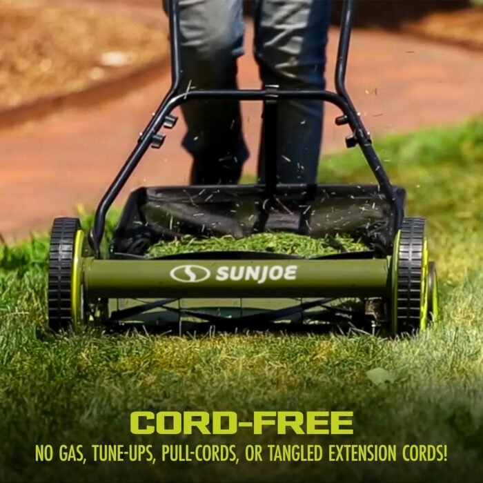 Sun Joe MJ501M w/ 7-Gallon Detachable Grass Catcher, 9-Position Height Adjustment, 5 Steel Blades, Compact Design, 18-Inch Manual, Green/Black - Image 3
