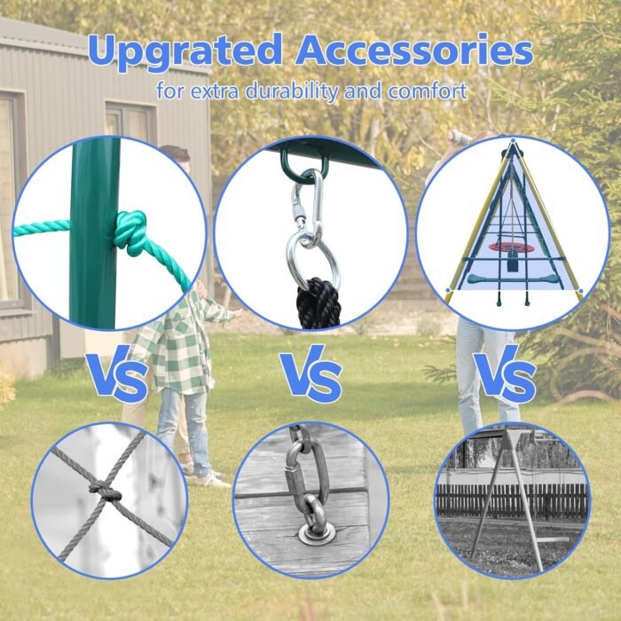 Metal Swing Sets for Backyard for Kids 3-12, 6 in 1 Swing Sets, Heavy-Duty Playground Backyard Set with 2 Swings, Glider, Climbing Ladder and Rope - Image 6