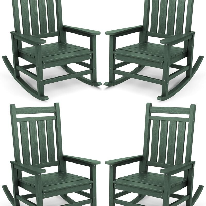SEWALL Oversized Outdoor Rocking Chair Set of 4, HDPE Rocking Chair for Adults, Patio Rocking Chairs for Porch, Green