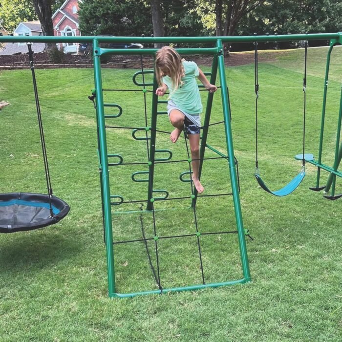 Swing, Climb and Glide Play Center - 7 User / 5 Station Metal Backyard Playground Set. 176" L x 69" Deep x 73" H, by XDP Recreation - Image 2