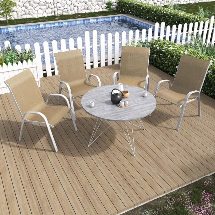 Amopatio Patio Chairs Set of 4, Stackable Outdoor Dining Chairs for All Weather, Silver Outdoor Chair Garden Furniture for Backyard Deck, Beige - Image 2