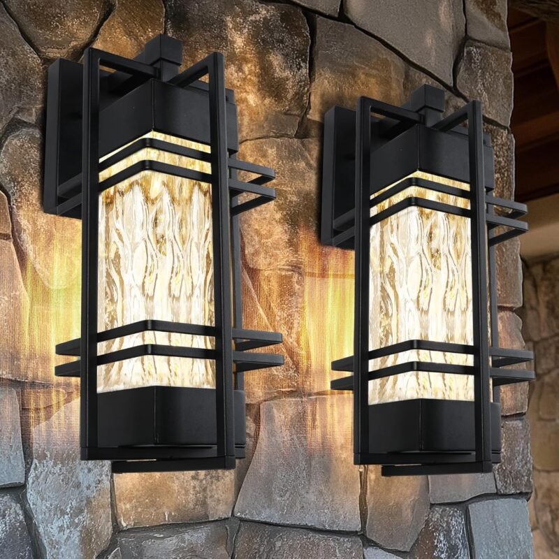 Dusk to Dawn Outdoor Front Porch Light Fixtures Wall Mount,2 Pack Sensor Exterior Lighting Fixtures for House, Waterproof Wall Sconce Lights, Outside Lantern Lamp for Garage, Doorway(Bulb Included)
