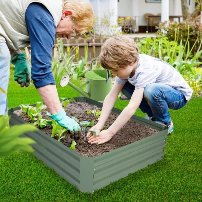 LUCKYERMORE Galvanized Raised Garden Bed Planter Box 4' x 3' x 1', Anti-Rust Coated Metal Garden Bed for Vegetables, Herbs, and Flowers - Outdoor Raised Planter Box, Green - Image 3