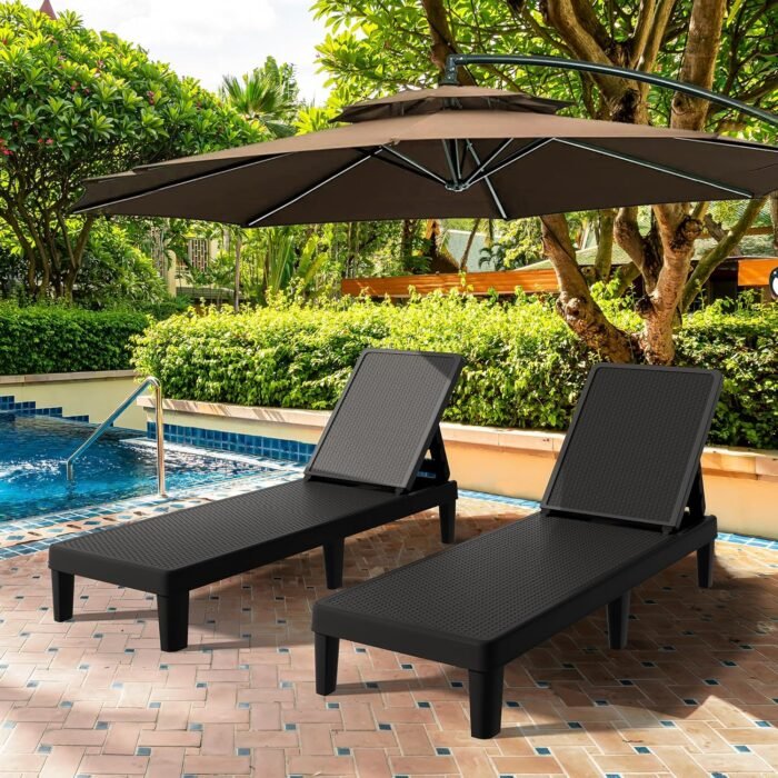 YITAHOME Outdoor Chaise Lounge Chairs Set of 2 with 4-Position Adjustable Backrest Easy Assembly, Waterproof Lightweight for Patio, Poolside, Beach, Yard, Black - Image 5