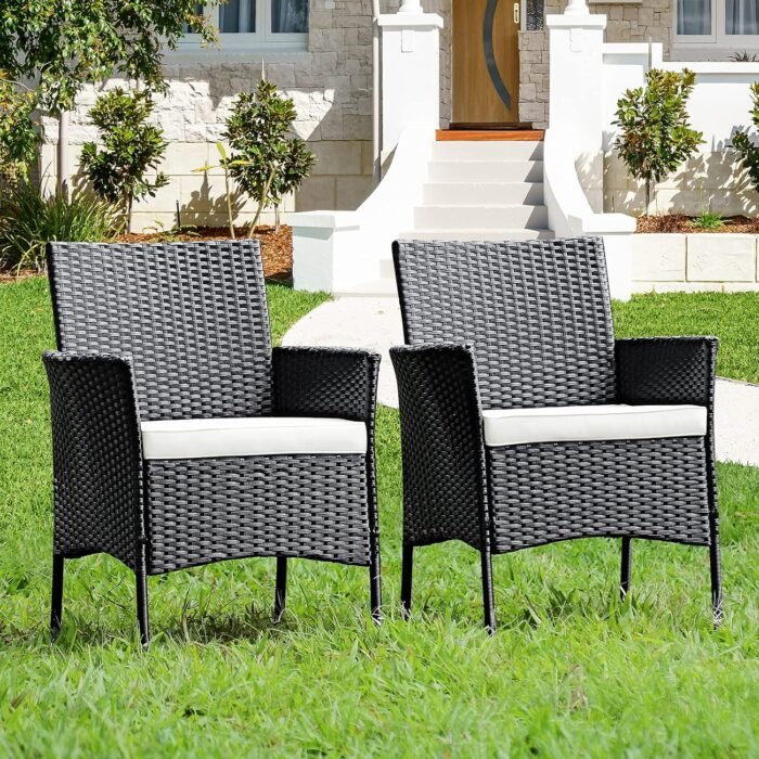 Patio Chairs Set of 2, All Weather Rattan Wicker Dining Chairs with Soft Removable Cushions, Armrest, Outdoor Dining Chairs for Garden, Pool, Backyard, Lawn, Porch, Black - Image 8
