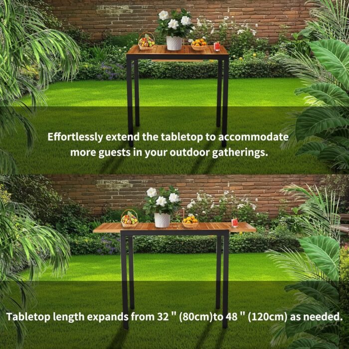 ECOTOUGE Expandable Outdoor Dining Tables,31"-47", Patio Rectangle Table with Umbrella Hole for 4-6 Person, Space-Saving Fir Wood Patio Furniture for Backyard, Garden, Natural - Image 6